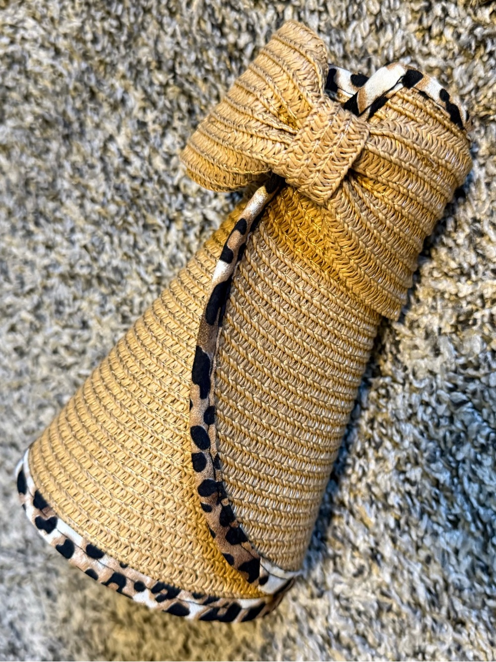 NEW Woven Straw Visor with Leopard Trim - Natural